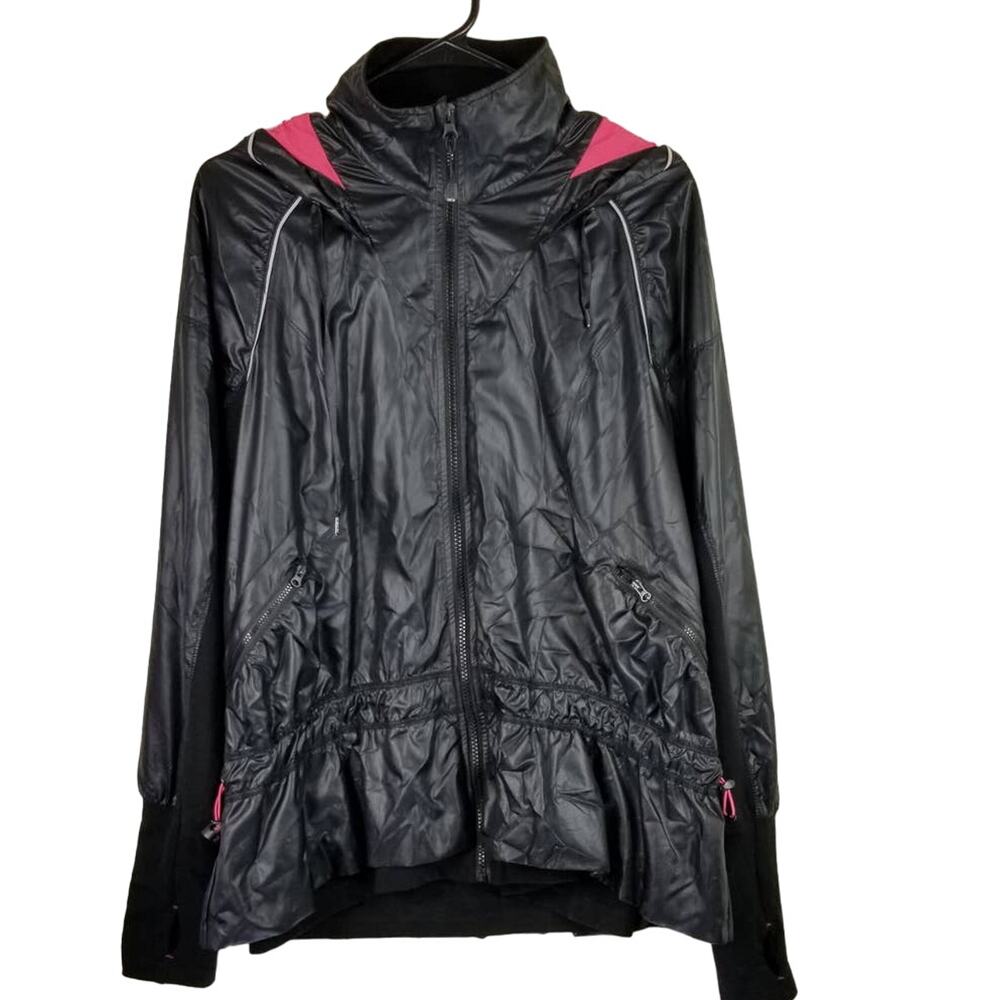 Zella Womens Athletic Hiking Camping Windbreaker Thumb Hole Hooded Jacket M